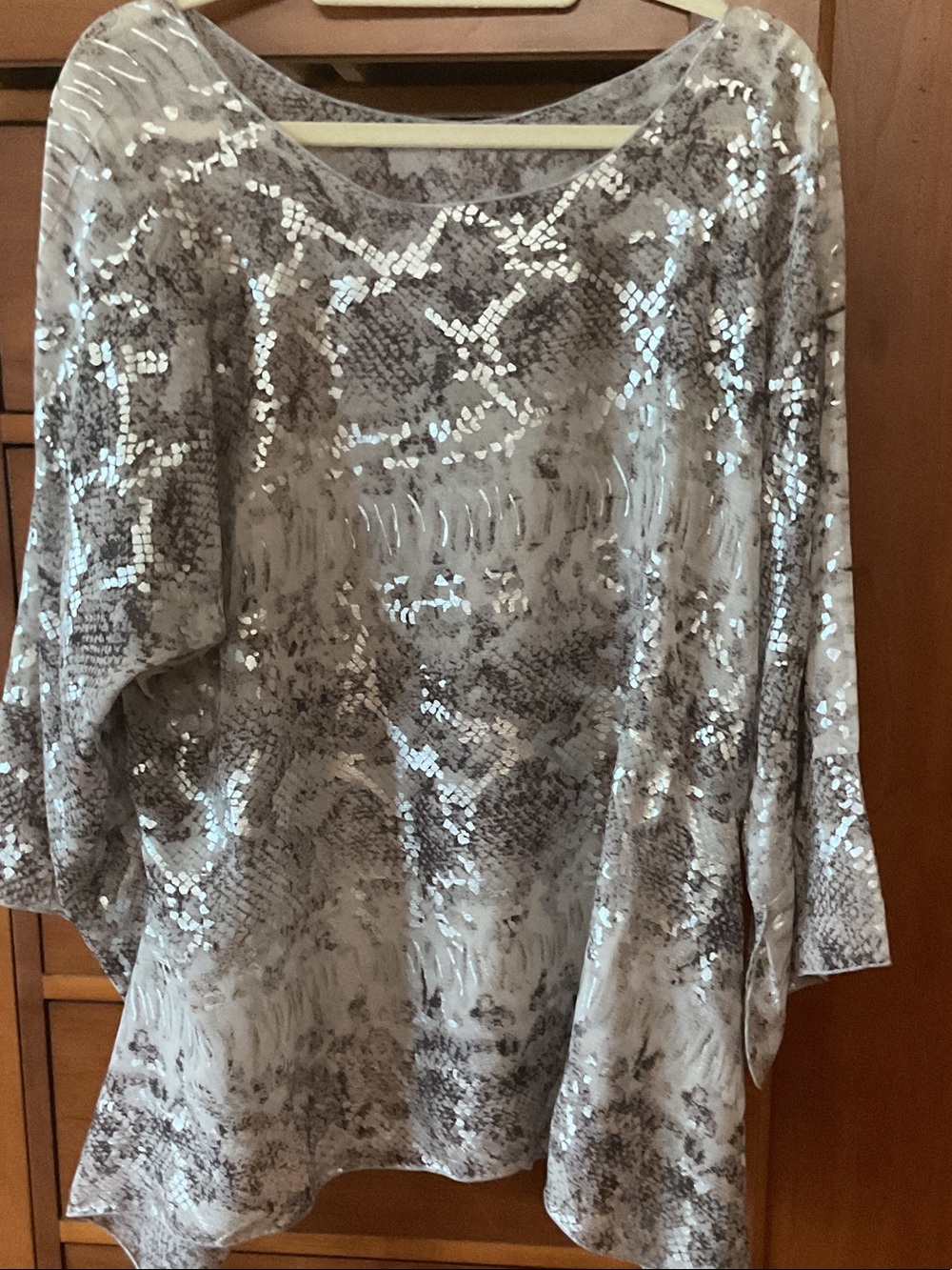 Silver Sequin Scoop Neck Women's Top